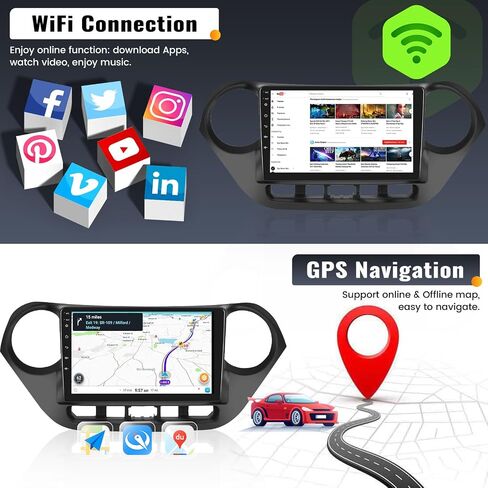 UNITOPSCI 2G+32G لسيارة Hyundai I10 2013-2019 راديو Android 13 سيارة ستيريو لاسلكي CarPlay Android Auto 9 بوصة HD شاشة لمس بلوتوث نظام تحديد المواقع العالمي مرآة وصلة FM/RDS WiFi SWC + ميكروفون كاميرا احتياطية in Saudi Arabia