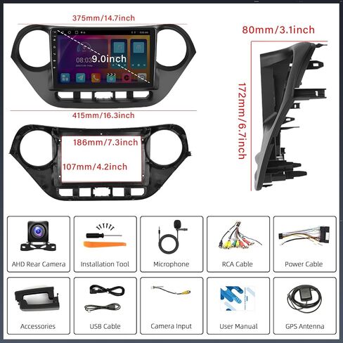 UNITOPSCI 2G+32G لسيارة Hyundai I10 2013-2019 راديو Android 13 سيارة ستيريو لاسلكي CarPlay Android Auto 9 بوصة HD شاشة لمس بلوتوث نظام تحديد المواقع العالمي مرآة وصلة FM/RDS WiFi SWC + ميكروفون كاميرا احتياطية in Saudi Arabia