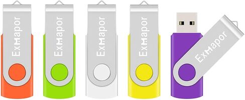 USB Flash Drive 64GB Exmapor Thumb Drives 5 Pack Multi-Color Swivel Memory Sticks with Led in Kuwait