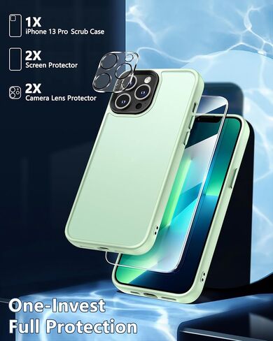 Dssairo 5 in 1 for iPhone 13 Pro Case, with 2X Screen Protectors + 2X Camera Lens Protectors, [15FT Military Grade Protection] Anti-Fingerprints Anti-Scratch Translucent Matte Back (Black) in Saudi Arabia