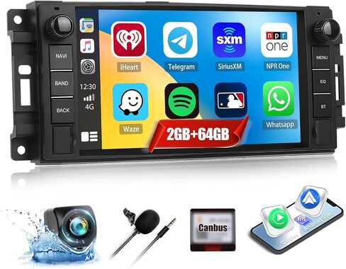 2G+64G Car Stereo Radio for Jeep Wrangler JK Grand Cherokee Compass Dodge Charger Ram 1500 with Wireless CarPlay Android Auto 7'' Android Touch Screen Car Radio with GPS Bluetooth WiFi Backup Camera in Saudi Arabia