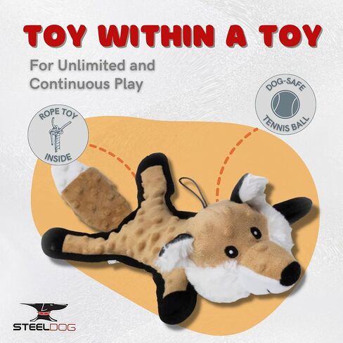 لعبة الكلب الصلب بومبيز فوكس سكويكر للكلاب، ألعاب حيوانات محشوة للكلاب، رأس كرة التنس، حبل معقود في الجسم، ألعاب مضغ قوية ومتينة للكلاب الصغيرة والمتوسطة والكبيرة in Kuwait