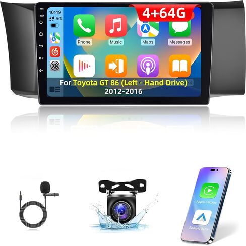 راديو سيارة Android 4+64G لسيارة Toyota GT86 GT 86 2012-2016 - Carplay اللاسلكي وAndroid Auto - راديو بشاشة لمس 9 بوصة مع 32 EQ DSP، WiFi، GPS، شاشة مقسمة + كاميرا رؤية خلفية AHD in Saudi Arabia