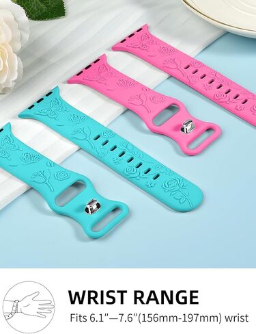Watbro 4 Pack Floral Engraved Silicone Bands Compatible with Apple Watch Band 38mm 40mm 41mm 42mm 44mm 45mm 49mm Women, Soft Butterfly Charms Strap for iWatch Series 9 8 7 6 5 4 3 2 1 SE Ultra in Saudi Arabia
