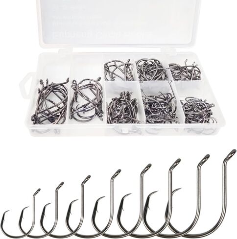 Circle Hooks 2X Strong Offset Freshwater Saltwater Fish Hooks for Catfish Bass Trout Multi Size in Saudi Arabia