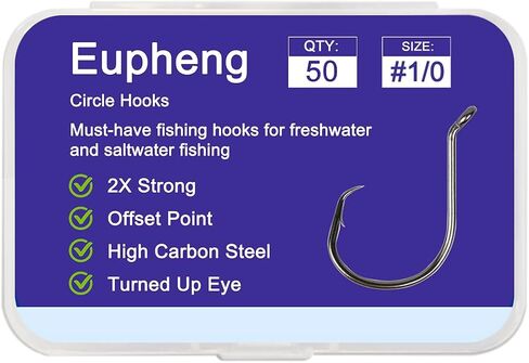 Circle Hooks 2X Strong Offset Freshwater Saltwater Fish Hooks for Catfish Bass Trout Multi Size in Saudi Arabia
