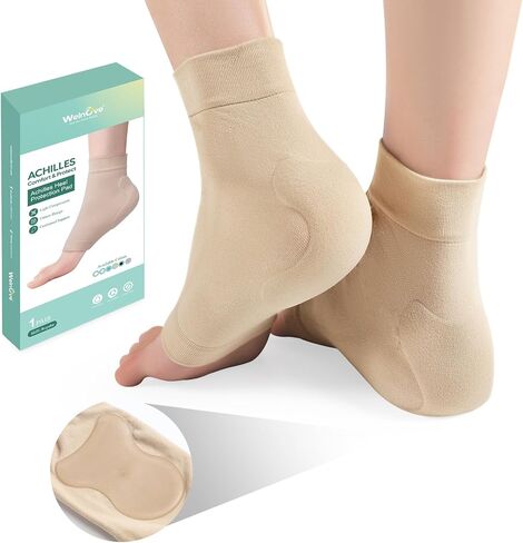 جوارب Welnove Achilles لحماية الكعب من التهاب الأوتار، جوارب مبطنة من الجل المضغوط لدعم وتر العرقوب للوسادة والحماية من التهاب الجراب، والتهاب الأوتار، والحنان، والمشققة الجافة - زوج واحد in Saudi Arabia