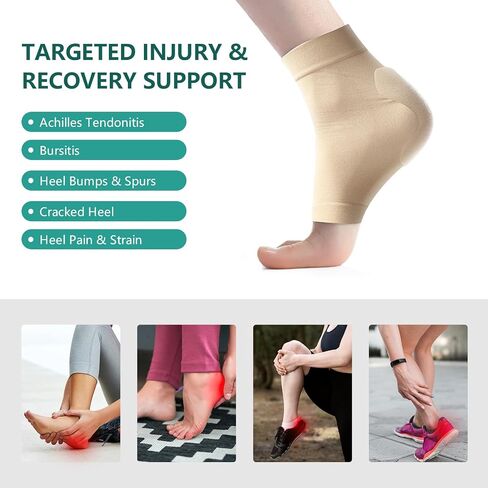 جوارب Welnove Achilles لحماية الكعب من التهاب الأوتار، جوارب مبطنة من الجل المضغوط لدعم وتر العرقوب للوسادة والحماية من التهاب الجراب، والتهاب الأوتار، والحنان، والمشققة الجافة - زوج واحد in Saudi Arabia