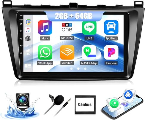 2G + 64G لسيارة Mazda 6 2007-2012 Android 13 ستيريو مع Apple Carplay اللاسلكي وAndroid Auto 9 بوصة تعمل باللمس وراديو السيارة بلوتوث مع نظام تحديد المواقع العالمي (GPS) وكاميرا احتياطية وراديو FM/RDS in Saudi Arabia