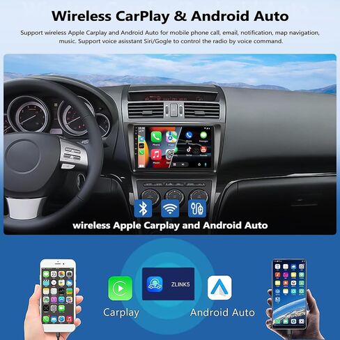 2G + 64G لسيارة Mazda 6 2007-2012 Android 13 ستيريو مع Apple Carplay اللاسلكي وAndroid Auto 9 بوصة تعمل باللمس وراديو السيارة بلوتوث مع نظام تحديد المواقع العالمي (GPS) وكاميرا احتياطية وراديو FM/RDS in Saudi Arabia