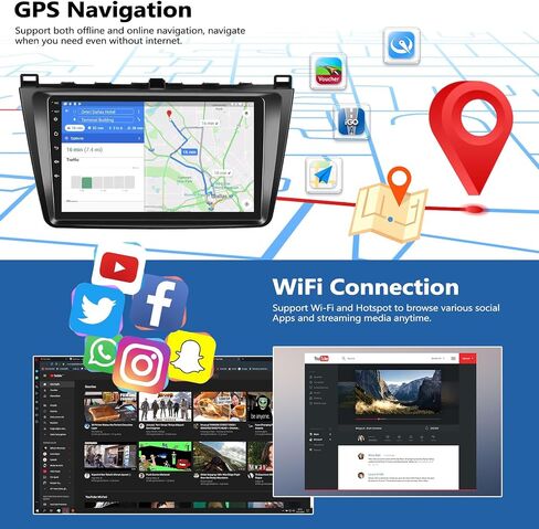 2G + 64G لسيارة Mazda 6 2007-2012 Android 13 ستيريو مع Apple Carplay اللاسلكي وAndroid Auto 9 بوصة تعمل باللمس وراديو السيارة بلوتوث مع نظام تحديد المواقع العالمي (GPS) وكاميرا احتياطية وراديو FM/RDS in Saudi Arabia