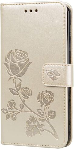 Wallet Case for Motorola G54 5G,Classic Rose Pattern Flip Kickstand PU Leather Case,with Wrist Strap and Cash Card Slots Phone Holster for Moto G54 5G,MG Gold in Saudi Arabia
