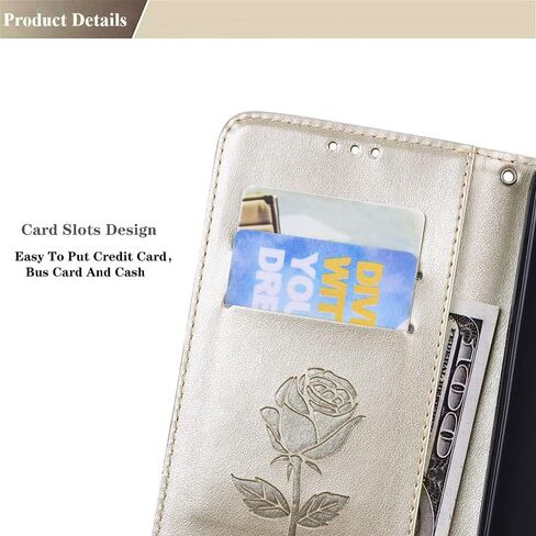 Wallet Case for Motorola G54 5G,Classic Rose Pattern Flip Kickstand PU Leather Case,with Wrist Strap and Cash Card Slots Phone Holster for Moto G54 5G,MG Gold in Saudi Arabia