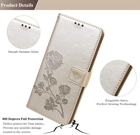 Wallet Case for Motorola G54 5G,Classic Rose Pattern Flip Kickstand PU Leather Case,with Wrist Strap and Cash Card Slots Phone Holster for Moto G54 5G,MG Gold in Saudi Arabia