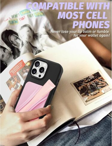 Lip Gloss Adhesive Sleeve for Cell Phone, Lipstick Lip Glaze Phone Case Back Stick Holder for iPhone Samsung Galaxy Android Smartphones - Pink in Saudi Arabia