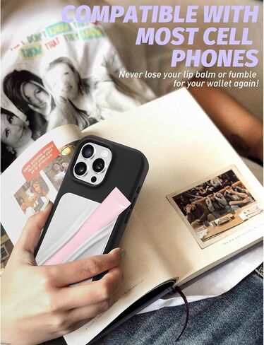 Lip Gloss Adhesive Sleeve for Cell Phone, Lipstick Lip Glaze Phone Case Back Stick Holder for iPhone Samsung Galaxy Android Smartphones - Pink in Saudi Arabia