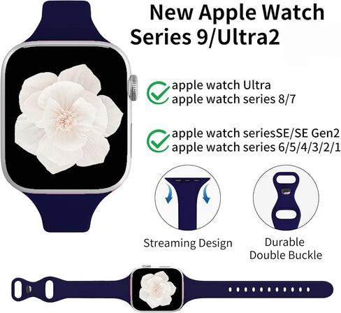 حزام متوافق مع ساعة Apple 38 مم 40 مم 41 مم 42 مم 44 مم 45 مم 49 مم، حزام رياضي من السيليكون الناعم البديل لسلسلة IWatch Series Ultra 9/8/7/6/5/4/3/2/1 SE للسيدات والفتيات in Saudi Arabia