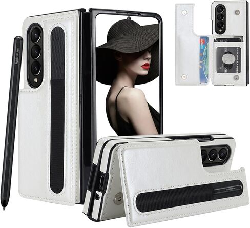 CCSmall for Samsung Galaxy Z Fold5 Wallet Case with S Pen Holder, Double Magnetic Clasp with Kickstand Phone Case Cover with ID Card Slots for Samsung Galaxy Z Fold 5 SKB White in Saudi Arabia