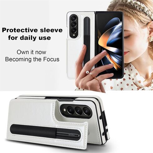 CCSmall for Samsung Galaxy Z Fold5 Wallet Case with S Pen Holder, Double Magnetic Clasp with Kickstand Phone Case Cover with ID Card Slots for Samsung Galaxy Z Fold 5 SKB White in Saudi Arabia