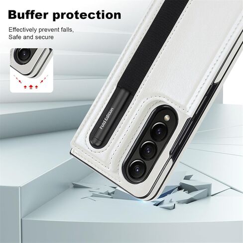 CCSmall for Samsung Galaxy Z Fold5 Wallet Case with S Pen Holder, Double Magnetic Clasp with Kickstand Phone Case Cover with ID Card Slots for Samsung Galaxy Z Fold 5 SKB White in Saudi Arabia