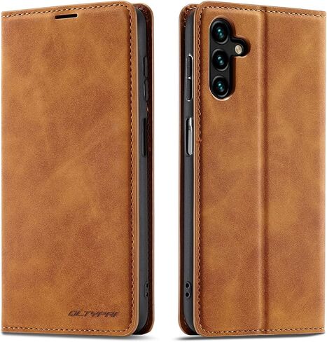 QLTYPRI for Samsung Galaxy A13 5G Case, Premium PU Leather Cover TPU Bumper with Card Holder Kickstand Hidden Magnetic Adsorption Shockproof Flip Wallet Case for Samsung Galaxy A13 5G/A04s - Brown in Kuwait