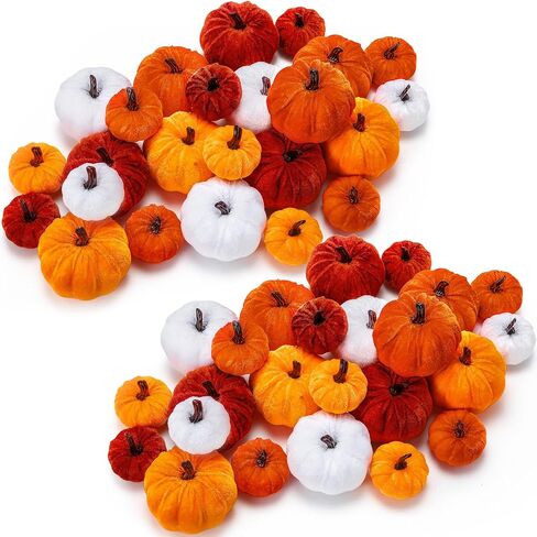 Jenaai 32 Pcs Assorted Faux Harvest Pumpkin Decor Velvet Fabric Pumpkins Fake Pumpkins Foam Pumpkins for Farmhouse Halloween Fall Weddings Thanksgiving Centerpieces Table Baby Shower (4 Color) in Saudi Arabia
