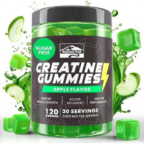 KP Creatine Monohydrate Gummies Strawberry for Men & Women, 100% Creatine Strawberry Gummies, 5g per Serving + Vegan, Sugar Free + Strength, Energy, Muscle & Booty Gain - 120 Count