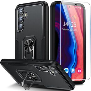 GOLDJU for Samsung Galaxy S24 FE Case, [Built-in Slide Camera Cover & Rotatable Kickstand][1 * 9H HD Screen Protector] Military Grade Shockproof Anti-Scratch Galaxy S24 FE Case - Black