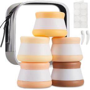 INSFIT Travel Containers for Toiletries, TSA Approved Silicone Cream Jars, Travel Size Containers with Lids, 5PCS BPA Free Leakproof Travel Accessories for Liquid Lotion with Labels Mini Spatulas in Saudi Arabia