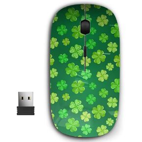 2.4G Ergonomic Portable USB Wireless Mouse for PC, Laptop, Computer, Notebook with Nano Receiver (Green Shamrock On)
