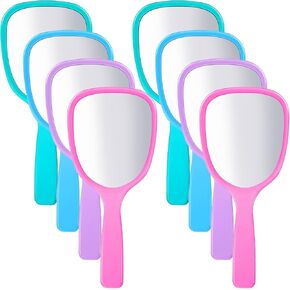 Small Handheld Hand Mirror Compact Travel Makeup Mirror Handheld Cosmetic Mirror with Handle Personal Mirror Portable Vanity Mirror 3.15 Inch Wide, 7.09 Inch Long (Blue, Green, Pink, Purple,8 Pieces)