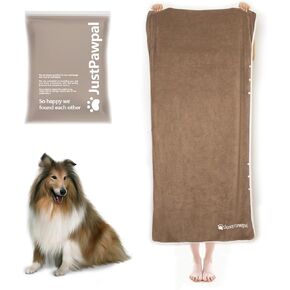 Dog Towel - Absorbent Soft Microfiber Towels for Drying Dogs Extra Large, Large, Medium, Small - Pet Bath, Grooming Towels - Adjustable Snaps (Grey, 56"x28")