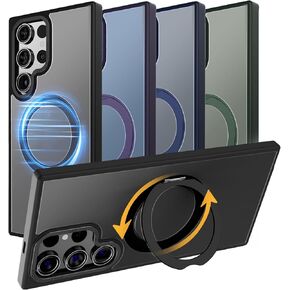 MAGIC JOHN Magnetic Case for Samsung Galaxy S22 Ultra Case [Compatible with Magsafe] [with 360° Rotatable Magnetic Metal Stand][Military Grade Shockproof] Anti Yellowing,Black