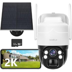 2K Security Camera Wireless Outdoor Solar, Battery Powered,No Monthly Fee, 32GB SD Card, Human Motion Detection, Auto Track,Color Night Vision, Two-Way Voice, Alert,2.4G WiFi