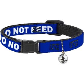 Buckle-Down Do Not Feed Navy White, Breakaway Cat Collar with Bell, Plastic Clip, Easy Adjustable, 8.5 to 12"-0.5" Wide
