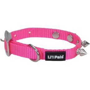 Coastal - Li'l Pals - Spiked Nylon Dog Collar, Neon Pink, 3/8" x 8"-10"