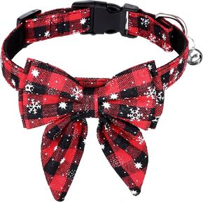 Christmas Dog Collar, Adjustable Cotton Pet Collar with Bow for Small Medium Large Dogs Pets (Red Plaid, Medium)