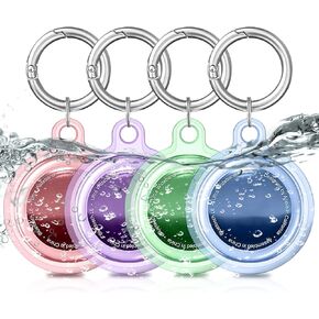 4 Pack Airtag Keychain Waterproof,Air Tag Holder Case Compatible with Apple AirTag Case for Dog Cat Collar Tracker Key Ring Locator Protective Cover (Pink/Green/Blue/Purple-4PC)