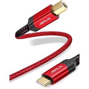 JSAUX USB B to USB C Printer Cable 10ft, USB C to USB B Printer Cable Nylon Braided, USB C MIDI Cable Compatible for MacBook Pro, HP, Epson, Canon, Brother, Lexmark, Xerox Printers and Scanners-Grey