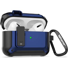 Compatible Airpods Pro 2nd Generation Case Cover with Lock, Military Hard Shell Airpod Pro 2 Case Carbon Fiber Texture, Full-Body Shockproof Protective Airpods Case Skin with Keychain [Blue]