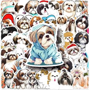 50Pcs Shih Tzu Stickers PEGTMVE for Mobile Phones Computers Refrigerators Bicycles Cars Helmets Birthday Parties Christmas Halloween, Christmas, Party Stickers