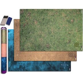 Ravnspire DND Battle Mat Ultimate 2 Pack Starter Set Accessory for Tabletop RPG Role Playing Games 24" X 36" Ultradurable 100% Waterproof Non-Staining Dry/Wet Erase Premium Vinyl Battle Grid Series 0