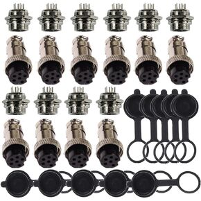 Lsgoodcare 10Pairs 16mm 6 Pin Aviation Connector Plug Female Male 5A with 10Pcs Aviation Caps, GX16-6Pin Metal Aviations Wire Socket