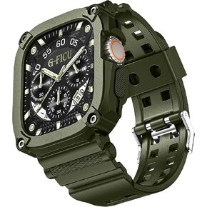 Rugged Protective Band and Case for Apple Watch Ultra 2 / Ultra Band 49mm, Metal Double Tongue Buckle Black, Shockproof Durable Bumper Military Sport iWatch Ultra 49mm Strap with Armor Cover Case for Men
