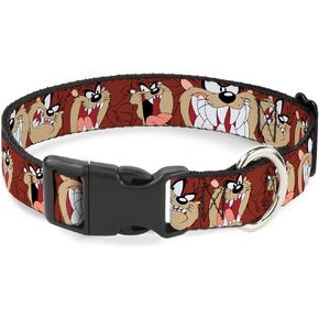 Buckle-Down Plastic Clip Collar - Tasmanian Devil Expressions Brown - 1.5" Wide - Fits 18-32" Neck - Large