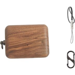 Handmade Nature Wooden Genuine Real Wood Protective Case Cover with Carabiner and Lanyard Compatible with Bose Ultra Open Earbuds (Walnut)