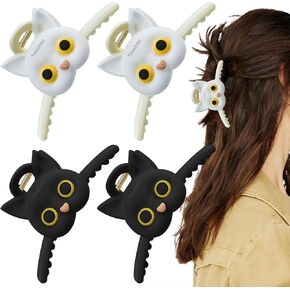 Thinslimer 4 Pack Cute Cat Hair Claw Clips for Women Large Thick Long Hair Clips Strong Hold Fashion Hair Styling Accessories for Women Girls Thin and Thick Hair (Black & White)