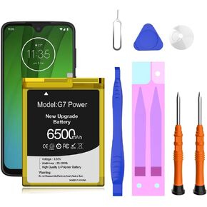 Battery for G7 Power, (2024 New Version) 6500mAh Lithium ion Polymer Backup Battery for G7 Power Supply XT1955 JK50 Moto one Power Supply XT1942, with Repair kit