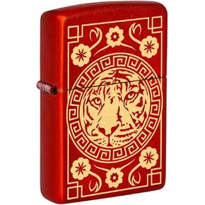 Zippo Lighter: Tiger Design, Engraved - Metallic Red 81343
