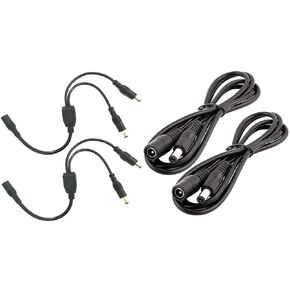 2pcs 22AWG 5.5mm x 2.1mm 1m/3.3ft DC Extension Cable, 2pcs 22AWG 5.5x2.1mm 30cm/1ft DC Splitter Cable, DC Extension Cord 2 Way Splitter for LED Strip Light, CCTV Camera, etc. (Black)